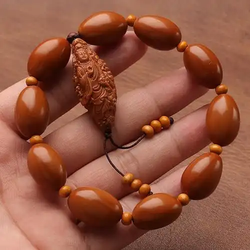 橄榄核手串正圆光珠原籽脖手链素核尖珠九龙观音大单籽项链配饰男