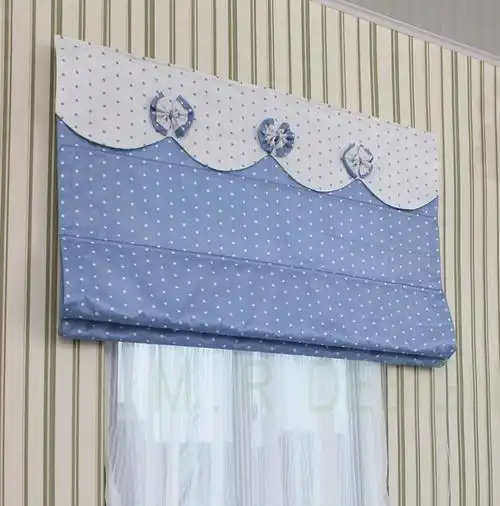 明润地中海乡村儿童房窗帘 小蝴蝶结罗马帘—蓝色水玉点