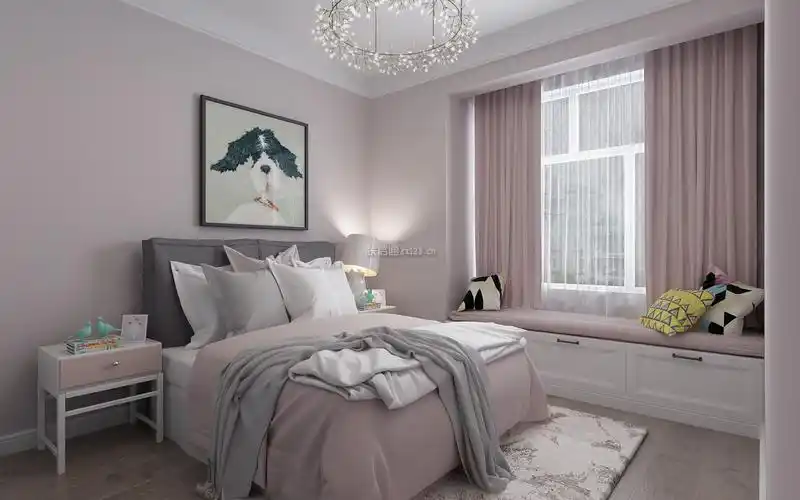 简约现代风格110㎡三居女孩房间设计图_装修123效果图