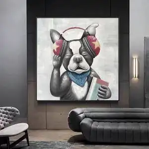 手绘油画动物挂画可爱狗装饰画儿童房客厅卧室壁画入户玄关美式