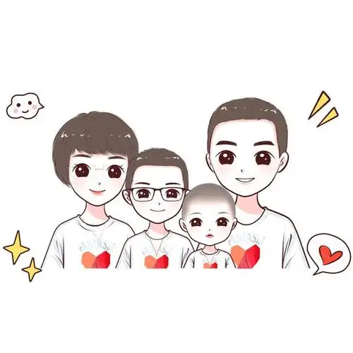 简单的幸福,一家三口,四口微信头像,动漫风格