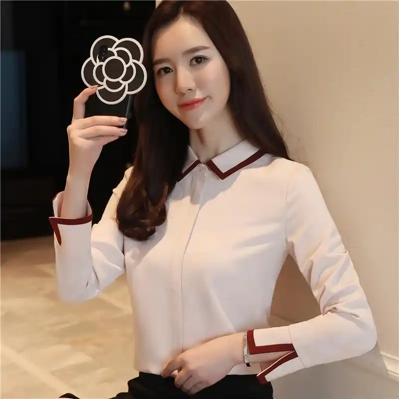 衬衫秋款女款新品女长袖2衬衫韩版休闲潮翻领职业雪纺白衬衣上衣