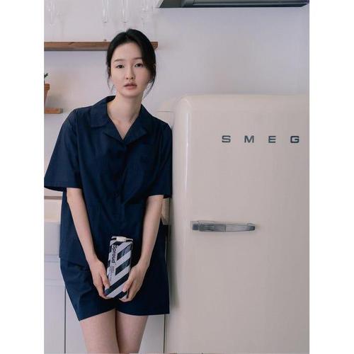 euphoricci女款海军蓝短袖衬衫|er lounge short sleeve shirts navy