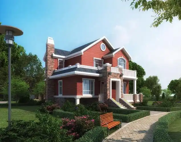 红墙,文化石,青瓦新款农村别墅户型方案