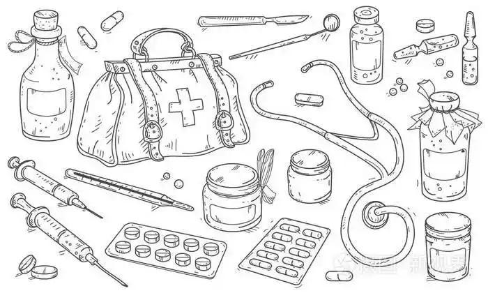 医疗器械和医生包, 药丸和药瓶插画-正版商用图片1765gm-摄图新视界