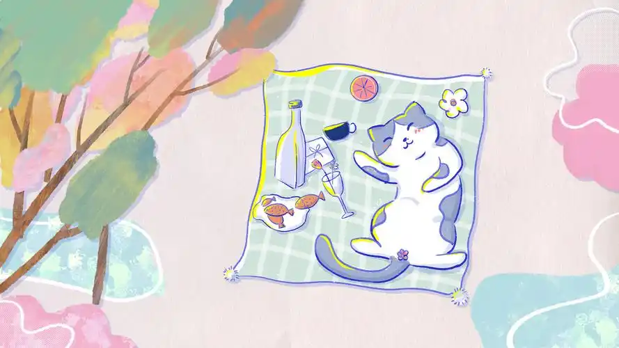 插画春游猫咪壁纸
