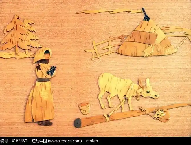 桦树皮画猎民与驯鹿