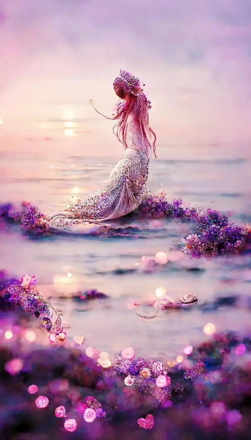 美人鱼之紫色湖边晨暮.#抖音图文来了 #治愈 #原创 #壁纸 - 抖音