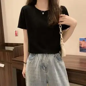 短款黑色短袖t恤2022夏季女装韩版ins潮高腰露脐宽松半袖辣妹上衣