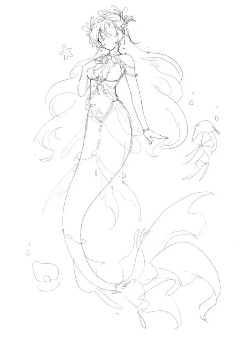 美人鱼~发一张之前画的人鱼宝宝07,最近虽然有在画画但是都没 - 抖