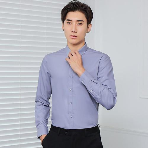 白色小领男正装衬衫长袖修身商务创意纯色抗皱职业装现货厂家直销