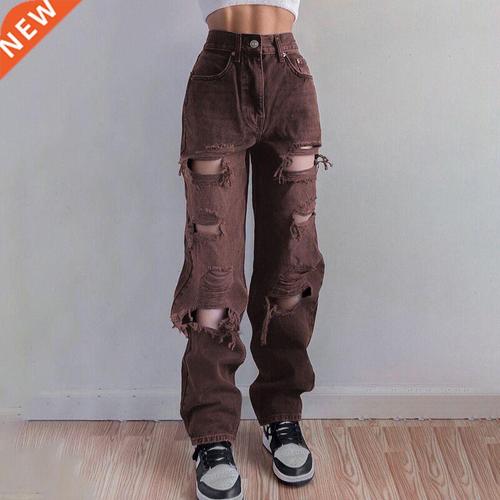 ripped vintage womans distressed jeans streetwear hole