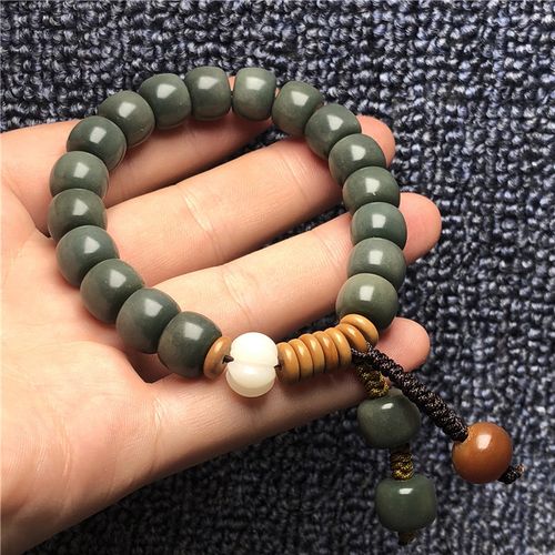 天然绿菩提根手串 阴皮绿桶珠手链单圈佛珠饰品女式百搭一件代发