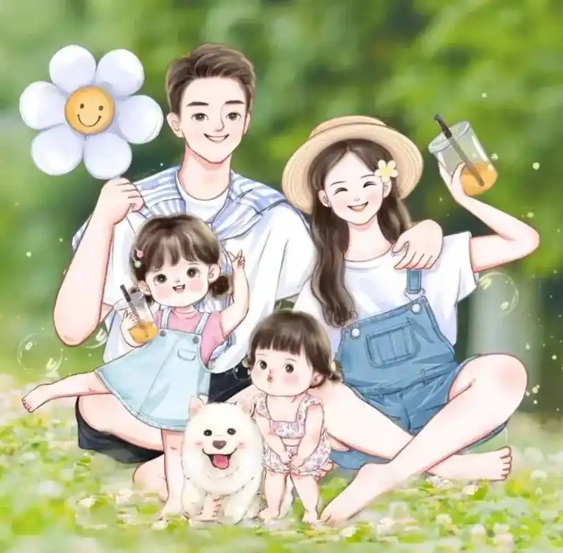 一家四口头像 #全家福卡通头像 - 抖音