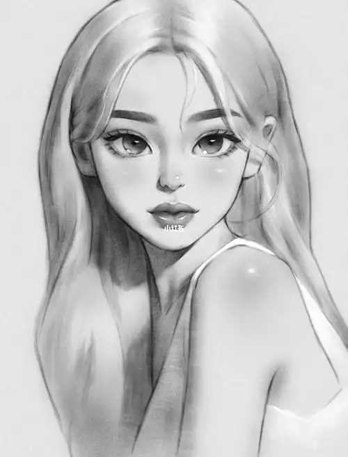 浅色头发的女孩卡通素描