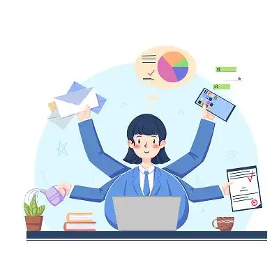 忙着工作发上班族商务办公元素卡通人物png素材