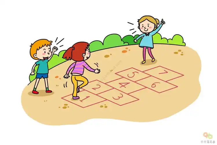 童年的游戏简笔画步骤图_儿童画