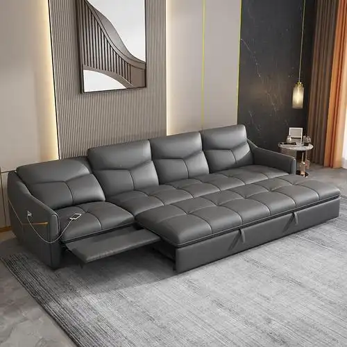 电动多功能沙发床两用阿斯卡利直排三人四人位客厅小户型真皮沙发头层