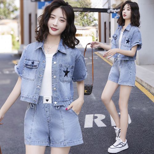 牛仔套装裤女2023夏季新款女装小个子休闲时尚气质短裤两件套薄款