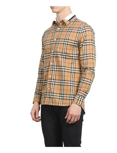 19春夏男士 vintage 经典格纹针织领棉质尖领长袖商务休闲衬衫衬衣