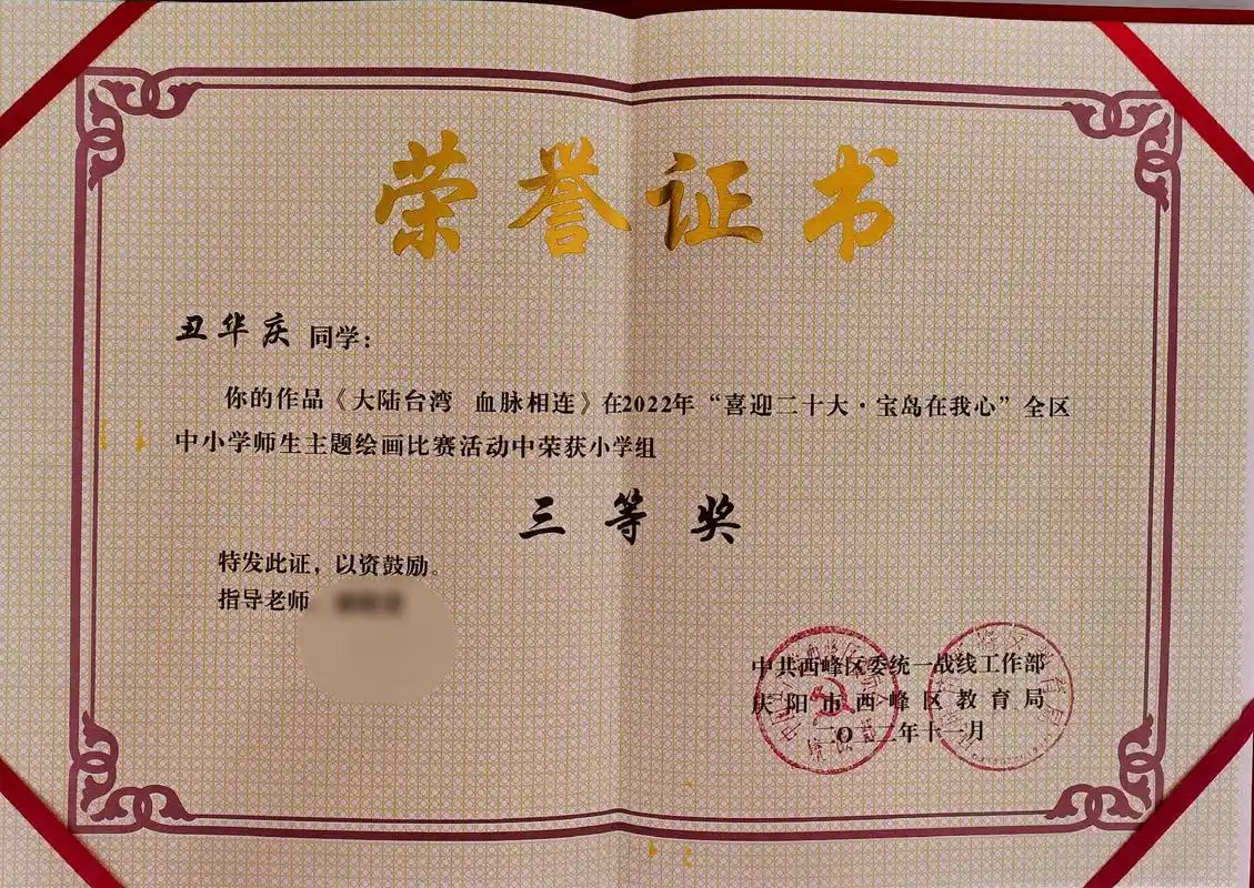 荣誉证书 指导老师 三等奖 你的作品《大随台湾血脉相连》在2 - 抖音