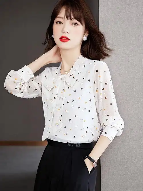 早秋装2022年新款碎花长袖雪纺衬衫女士高档别致上衣漂亮小衫洋气