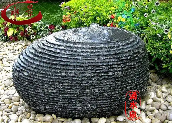 大理石日式禅意流水石钵景观石头涌泉水钵庭院户外水景流水池摆件礼品