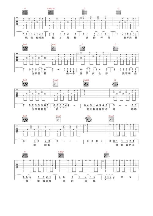 傻子吉他谱-林宥嘉-g调高清原版-附pdf下载