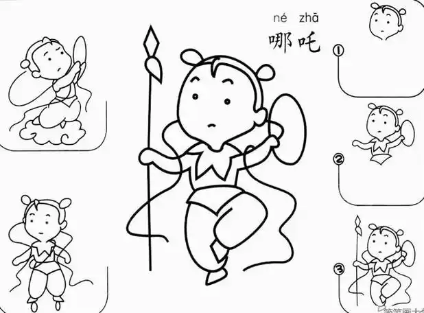 哪吒打病毒的简笔画