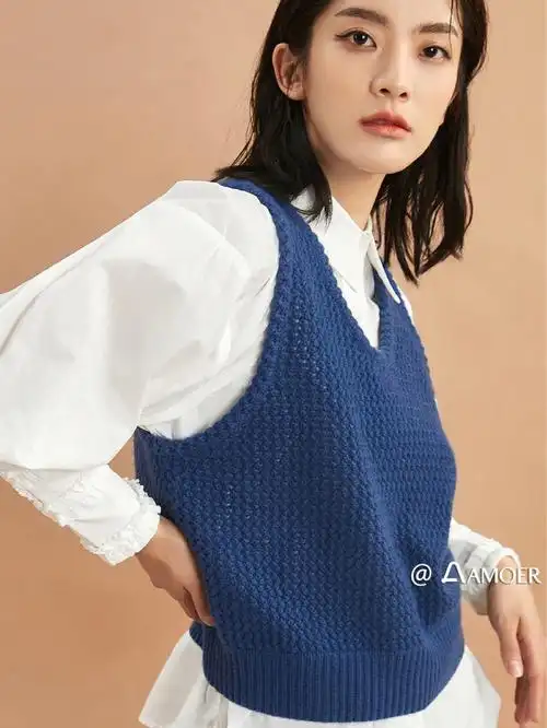 羊绒bi入敲百搭v领马甲背心