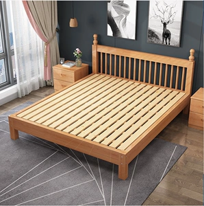 实木榉木双人床图片