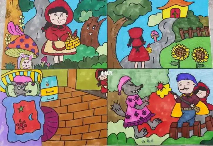 童话故事小红帽场景简笔画