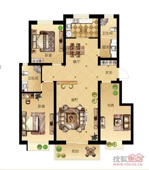 润泽未来城 三室两厅两卫 137平米r户型