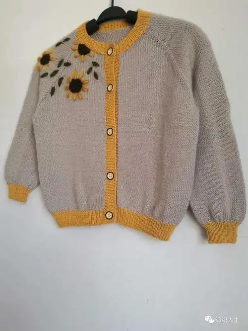 树叶花圆肩宝宝开衫毛衣编织(仿淘宝配色宝宝百搭棒针开衫)(6)