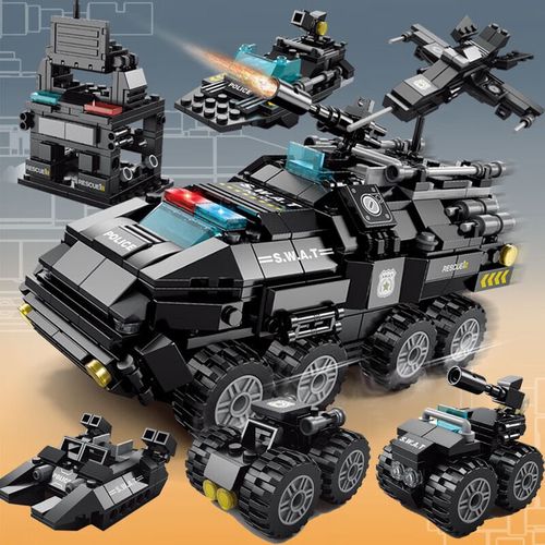 拼装警察汽车玩具变形机器人儿童玩具 乐高(主图款)特警防爆装甲车(6