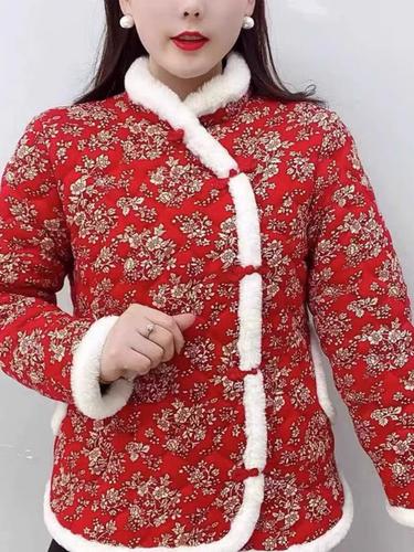 冬季花棉袄东北大花袄新款复古国风唐装碎花立领宽松短款棉服棉衣
