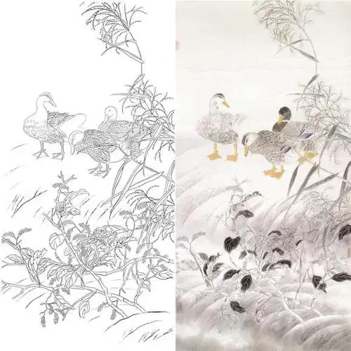 白描底稿-工笔花鸟-鸭子-a109