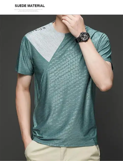 短袖t恤男夏季男士短袖冰丝t恤夏季圆领运动休闲薄透气团购跑步健身服