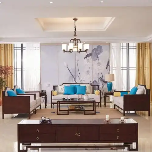 新中式实木沙发现代中式简易大小户型别墅样板房客厅布艺家具现货