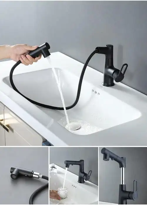 皇浩裕抽拉式面盆水龙头冷热洗脸盆洗手盆冷热抽拉式水龙头lz03银色多