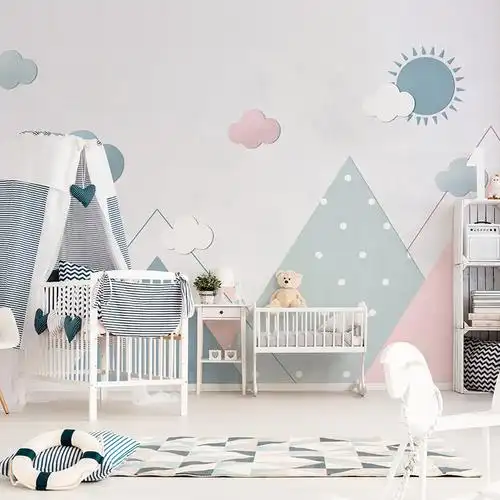 卡通背景墙壁纸几何白云墙布无缝壁画男孩卧室儿童房墙纸简约现代