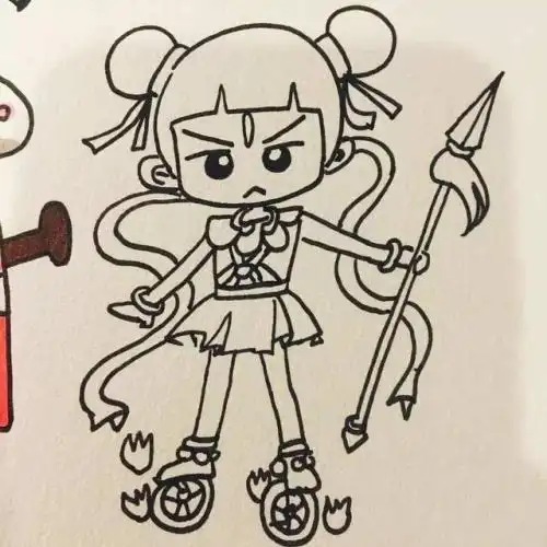 阿炳和哪吒可爱的简笔画 简笔画图片大全-普车都