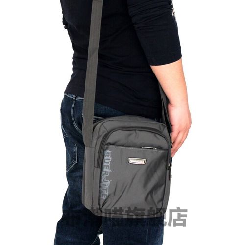 2022春夏男包单肩斜挎背包男士休闲通勤防水尼龙牛津帆布 竖款灰色