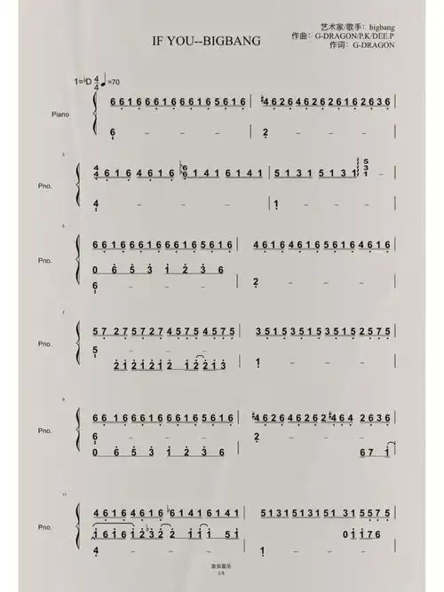 bigbangifyou钢琴简谱