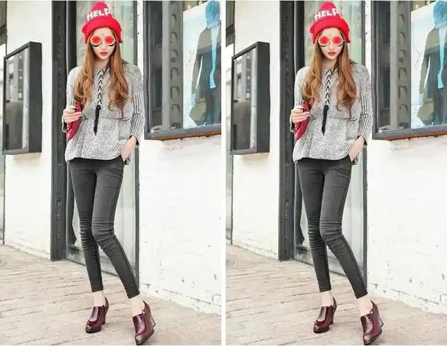 酒红色鞋子穿衣搭配示范图片