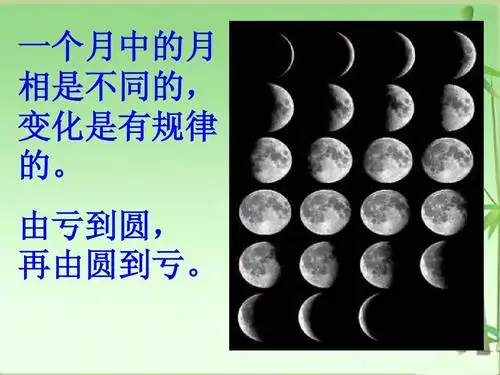 一个月中的月 相是不同的, 变化是有规律 的. 由亏到圆, 再由圆到亏.