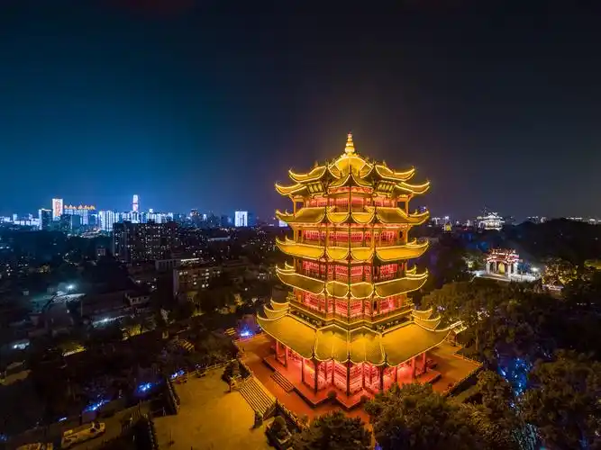 航拍武汉黄鹤楼夜景