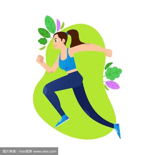 慢跑女子矢量插图-年轻女孩做运动有氧锻炼.