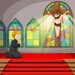 神父在教堂里祈祷照片