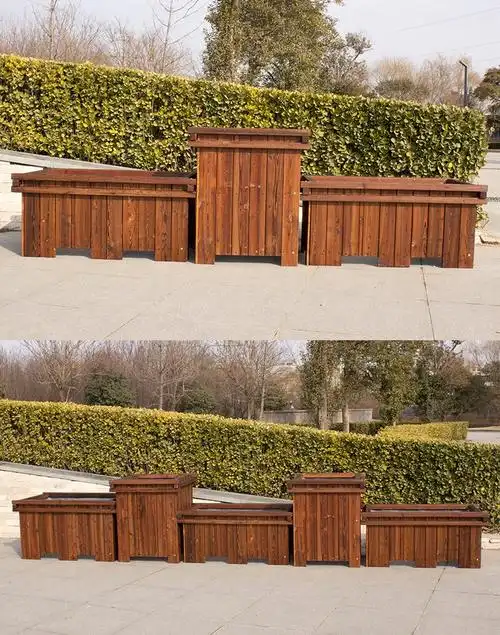 晶琳 防腐木花箱实木花箱碳化木长方形花盆户外庭院大号中号种植箱